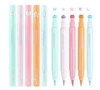 Winged Eyeliner Stamp Set, Colorful Quick-Drying Eye Liners, Star Moon Heart Flower Designs, 5-Piece Double Ended 2 in 1 Pen, Ideal for Festival Makeup, Multicolor