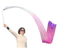 Winged Sirenny 4m Extralargos Listones Streamer de Seda 100% Natural, para Flow Art, Danza Tribal y Fusión. Cintas de Aventar para Baile, Festivales y Talleres, con Varilla (Blanco-Rosa-Morado)