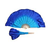 Winged Sirenny Abanicos Cortos Seda Natural 20cm para Festivales Danza China, Baile Tribal y Fusión, Decoración - Pintados a Mano - Incluye Bolsa de Transporte (Turquesa-Azul)