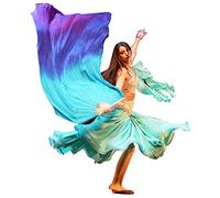 Winged Sirenny Abanicos de Velo de Seda para Danza del Vientre, Árabe, Tribal y Fusión, Velo Extragrande 180x114 cm Pintado a Mano, para Bailar, Festivales y Espectáculos, 1 Par (Marea Mística)