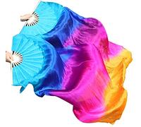 Winged Sirenny Abanicos Poi 150cm, Abanicos Velos Seda con Cuerdas de Poi, para Danza Tribal, Bellydance, Flow Arts, Remaches Tornillo Ajustables, Bolsa Transporte (Iridiscencia)