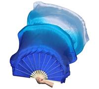 Winged Sirenny Abanicos Poi 150cm, Abanicos Velos Seda con Cuerdas de Poi, para Danza Tribal, Bellydance, Flow Arts, Remaches Tornillo Ajustables, Bolsa Transporte (azul-turquesa-blanco)