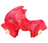 Winged Sirenny Abanicos Poi 150cm, Abanicos Velos Seda con Cuerdas de Poi, para Danza Tribal, Bellydance, Flow Arts, Remaches Tornillo Ajustables, Bolsa Transporte (rojo)