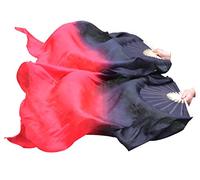 Winged Sirenny Abanicos Poi de Seda 110cm, Velo Danza del Vientre Bellydance, con Poi Cuerdas para Flow Arts, Danza Tribal, Performance, Espectáculo, Malabares (Par L/R) (negro-rojo)