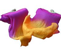 Winged Sirenny Abanicos Poi de Seda 110cm, Velo Danza del Vientre Bellydance, con Poi Cuerdas para Flow Arts, Danza Tribal, Performance, Espectáculo, Malabares (Par L/R) (rosa-naranja)