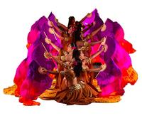 Winged Sirenny Abanicos Velos Seda Natural 180 cm para Danza del Vientre, Tribal, Fusión, Pintados a Mano, Mango de Bambú Ajustable, 2 Unidades (Par) (Violeta dorado)