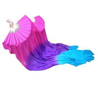 Winged Sirenny Abanicos Velos Seda Natural 180 cm para Danza del Vientre, Tribal, Fusión, Pintados a Mano, Mango de Bambú Ajustable, 2 Unidades (Par) (rosa/morado/turquesa)