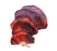 Winged Sirenny Abanicos Velos Seda Natural 180 cm para Danza del Vientre, Tribal, Fusión, Pintados a Mano, Mango de Bambú Ajustable, 2 Unidades (Par) (Lava)