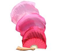 Winged Sirenny Abanicos Velos Seda Natural 180 cm para Danza del Vientre, Tribal, Fusión, Pintados a Mano, Mango de Bambú Ajustable, 2 Unidades (Par) (degradado burdeos)