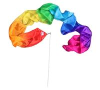 Winged Sirenny Cinta Fluida de Seda Natural para Baile y Arte 250cm, Heraldo para Danza Tribal, Fusión y Taller, Listón Streamer con Vara de Fibra de Vidrio y Gancho Giratorio, Arco Iris