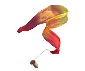 Winged Sirenny Cinta Fluida de Seda Natural para Baile y Arte 250cm, Heraldo para Danza Tribal, Fusión y Taller, Listón Streamer con Vara de Fibra de Vidrio y Gancho Giratorio, Fuego al Amanecer