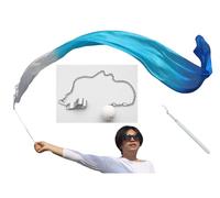 Winged Sirenny Cinta-Poi Fluida de Seda, Listón Poi-Streamer de Baile para Flow Art, Danza Tribal y Fusión, 250 cm de Seda Natural con Varilla Telescópica, Cuerda Poi y Bolsa, blanca-turquesa-azul