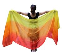 Winged Sirenny Fluide Velo Seda Danza Vientre 3 Colores Degradado, Manto Fluido Belly Dance Tribal Fusion Espectáculo Talleres Baile, Incluye Bolsa Transporte, amarillo/naranja/rojo