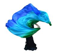 Winged Sirenny Fluide Velo Seda Danza Vientre 3 Colores Degradado, Manto Fluido Belly Dance Tribal Fusion Espectáculo Talleres Baile, Incluye Bolsa Transporte, verde/turquesa/azul
