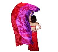 Winged Sirenny Fluide Velo Seda Danza Vientre 3 Colores Degradado, Manto Fluido Belly Dance Tribal Fusion Espectáculo Talleres Baile, Incluye Bolsa Transporte, morado/rosa/rojo