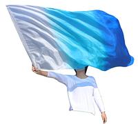 Winged Sirenny Ligera Bandera Flex de Seda para Danza 89x178 cm, Estandarte Pintado a Mano, para Baile Espiritual, Tribal, Fusión y Performance. Incluye Vara Flexible Portátil (blanco-turquesa-azul)