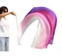 Winged Sirenny Velo de Seda POI 230cm - Danza del Vientre, Arte Flujo y Espectáculos | Colores Vibrantes para Festivales y Baile Tribal (Blanco-Rosa-Morado)