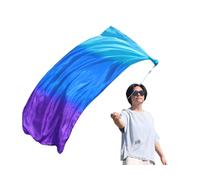 Winged Sirenny Velo Poi de Seda para Bellydance y Danza Tribal, Efectos Visuales Fluidos en Festivales y Espectáculos, Tela Ligera con Coloración Manual en Degradados Suaves (turquesa-azul-morado)