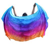 Winged Sirenny Velo Seda Danza Vientre Rectangular, Pintado a Mano Colores Vibrantes Perfecto Belly Dance Tribal Fusion Espectáculos Talleres Baile, Cielo de Fuego