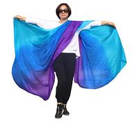 Winged Sirenny Velo Seda Gigante Danza Vientre 270x135cm Rectangular, Danza Tribal Fusion Espectaculos, Seda Natural y Bordes Enrollados Mano, turquesa-azul-morado