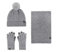 WingFly Gorro y Bufanda de Invierno, Mujeres Gorro de Beanie Pompón Bufanda de Punto, Guantes de Pantalla Táctil para Esquí al Aire Libre, Mujer Hombre, Talla única (Gris)