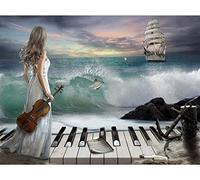 Wingkin Kit estampados de punto de cruz Piano Key beautiful Wave Boat 11CT lona preimpresa patrón de costura cruzada para costura kits de inicio de bordado para principiantes(40×50cm)