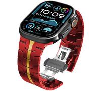 WINGLE for Apple Watch Ultra 2 Strap 49mm 45mm 44mm 42mm Series 9 8 7 for Men,Metal Watch Bands for iWatch Apple Watch Ultra/Ultra 2 SE Series 6 5 4 3 Mens Stainless Steel Strap Wristband,Red/Gold