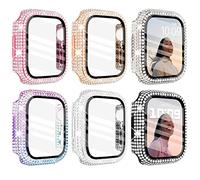 WINGLE Paquete de 6 Fundas para Apple Watch de 1.77 Pulgadas Series 9, 8, 7 con Protector de Pantalla, más de 400 Diamantes de Cristal Brillante para Apple Watch con Protector de Pantalla de Vidrio