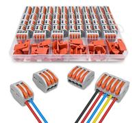 WinGluge 54 Piezas Conectores Electricos, Conectores de Cable Compacto con Palanca, Rápido Cable Conector Bloque Terminal, para Cables Sólidos, Trenzados y Flexibles(2/3/4/5Puertos)