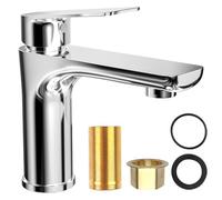 WinGluge Mezclador Monomando Lavabo, Grifo de Ahorro de Energía, Grifo de Baño Clásico, Mezclador de Agua Fría y Caliente, Sin Desagüe, Cromo, Plata, de fácil instalación