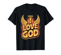 Wings Halo Divine I Love God - Gráfico de Texto Camiseta gráfica económica