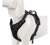 WINHYEPET Arnés para Perros True Love, sin tirón, con Clip Frontal, arneses para Coche, Ajustables con asa, Cuatro Puntos de Ajuste, Material Oxford Acolchado Reflectante, TLH5651 (Black, L)