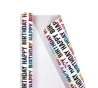 Winjeto Papel de regalo de feliz cumpleaños, papel de regalo iridiscente, mini rollo, perfecto para bodas, cumpleaños, Navidad, baby shower, ramo de bricolaje, 17 pulgadas x 9.8 pies