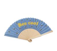 Winkee Abanico de mano Bee Cool divertido con mensaje y abanico, plegable de madera y tela, regalo para mujeres y novias, 42,5 x 23 cm