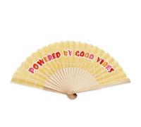 Winkee Abanico de mano Powered by Good Vibes divertido con mensaje y abanico, plegable de madera y tela, idea de regalo para mujeres y novias, 42,5 x 23 cm
