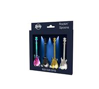 Winkee Rocks - Juego de 4 cucharas de café para guitarras eléctricas, cucharadita multicolor, cuchara de comedor, cuchara de huevo, acero inoxidable, regalo de Navidad, cumpleaños, Pascua