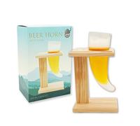 Winkee - Vaso de cuerno de cerveza - Diseño de cristal rústico, especial para la cerveza | Ideal para los amantes de la cerveza 2024 y | Soporte de madera estable incluido