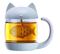 Winkee Vaso de té con forma de gato con colador de té en la tapa