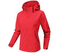 WINKEEY Chaqueta Mujer Múltiples Bolsillos Sombrero Extraíble Chaqueta Impermeable Mujer Colores Sólidos Cómodas Duraderas Deportiva Outdoor Chubasquero Mujers,Rojo M
