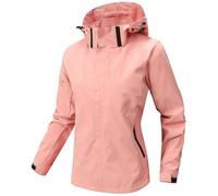 WINKEEY Chaqueta Mujer Múltiples Bolsillos Sombrero Extraíble Chaqueta Impermeable Mujer Colores Sólidos Cómodas Duraderas Deportiva Outdoor Chubasquero Mujers,Rosa M
