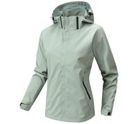 WINKEEY Chaqueta Mujer Múltiples Bolsillos Sombrero Extraíble Chaqueta Impermeable Mujer Colores Sólidos Cómodas Duraderas Deportiva Outdoor Chubasquero Mujers,Verde L