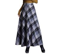 WINKEEY Faldas Mujer con Forro y Bolsillos Cintura Elástica Cremallera Lateral Faldas a Cuadros Cómodas Falda Larga Mujer,Gris L