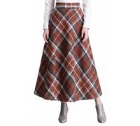 WINKEEY Faldas Mujer con Forro y Bolsillos Cintura Elástica Cremallera Lateral Faldas a Cuadros Cómodas Falda Larga Mujer,Caqui 2XL