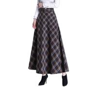 WINKEEY Faldas Mujer con Forro y Bolsillos Cintura Elástica Cremallera Lateral Faldas a Cuadros Cómodas Falda Larga Mujer,Verde M