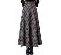 WINKEEY Faldas Mujer con Forro y Bolsillos Cintura Elástica Cremallera Lateral Faldas a Cuadros Cómodas Falda Larga Mujer,Gris Oscuro M