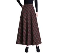 WINKEEY Faldas Mujer con Forro y Bolsillos Cintura Elástica Cremallera Lateral Faldas a Cuadros Cómodas Falda Larga Mujer,Rojo Oscuro M