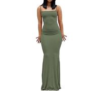 WINKEEY Mujer Color Sólido Espaguetis Correa sin Mangas sin Espalda Bodycon Maxi Vestido Lounge Slip Vestidos Largos (XS,Verde)