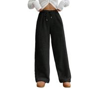 WINKEEY Mujer Pantalones de Pijama Largo Peludo Color Sólido Pantalon Pijama Mujers Elegante Cómodas Partes de Abajo de Pijamas Otoño Invierno,Negro S