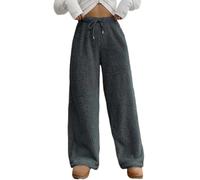 WINKEEY Mujer Pantalones de Pijama Largo Peludo Color Sólido Pantalon Pijama Mujers Elegante Cómodas Partes de Abajo de Pijamas Otoño Invierno,Gris Oscuro S