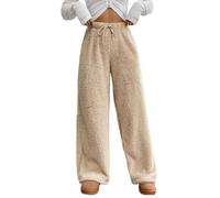 WINKEEY Mujer Pantalones de Pijama Largo Peludo Color Sólido Pantalon Pijama Mujers Elegante Cómodas Partes de Abajo de Pijamas Otoño Invierno,Albaricoque S